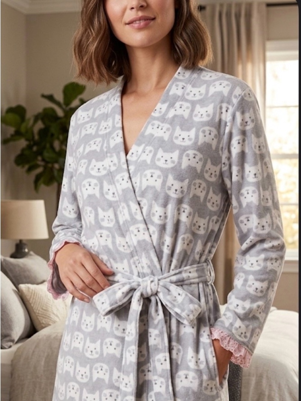 RENE RAFE  WHIMSICAL CAT MINI ROBE TIE SASH. SIZE L/G